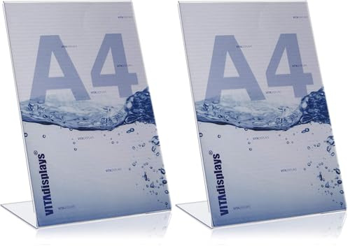 VITAdisplays® DIN A4 L-Aufsteller/L-Ständer, Tischaufsteller, transparent aus original PLEXIGLAS® (PMMA/Acrylglas) (Packung mit 2)