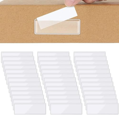 50 Stück Etikettenhalter Selbstklebend, Removable Adhesive Pockets Etikettenhalter für Einstecketiketten Transparente Etikettenträger Büro Self Adhesive Shelf Labels Für Regal, Ordner(11 * 3cm)