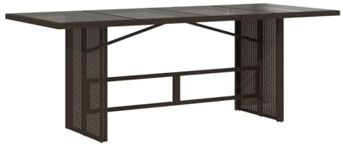 vidaXL Gartentisch, Beistelltisch mit Stahlrahmen, Balkontisch Tisch mit Glasplatte, Esstisch Gartenmöbel Terrasse, Braun Poly Rattan
