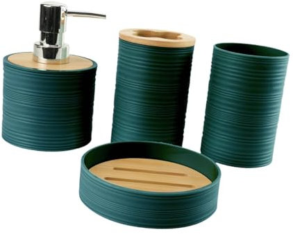 perfk 4X Accesorios de baño Soporte para Cepillo de Dientes Decoración de baño Vaso para Enjuague bucal Moderno Accesorio de baño Juego Completo para, Verde Oscuro