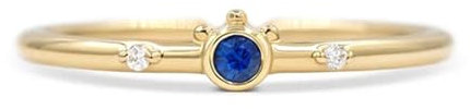 AMDXD 14K Gold Trauringe Echt Schmuck, Zart Klassiker Verlobungsring mit Labor Erstellt Saphir Blau, Au 585 Bandringe, Gr.60 (19.1)