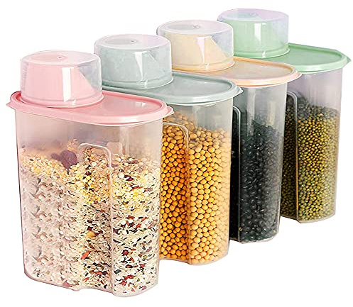 Bhina 4 Pezzi Contenitore Ermetico Cereali Alimentare, Serbatoio Alimenti Secchi Cereali, Serbatoio Stoccaggio Cereali, Trasparente Airtight Secco Contenitore, per Cibo Secco, Grano, Farina, Caffè