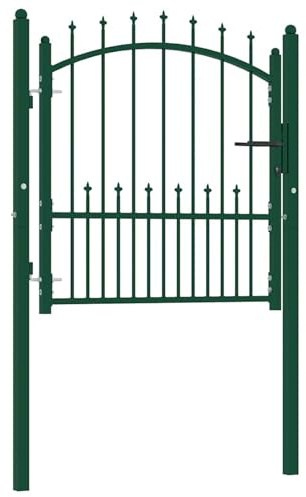 Gecheer Portail de Clôture avec Pointes Acier 100x100 cm Vert, Portillon de Jardin, Porte de Jardin Exterieur Porte de Clôture Décorative