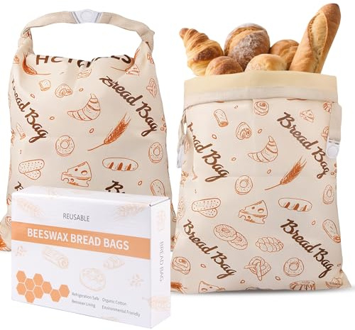 Paquete de 2 bolsas reutilizables de cera de abeja para hacer en casa, mantienen tu pan fresco durante días, bolsas de masa madre, extra grandes y fáciles de limpiar, XL de 17 x 13 pulgadas