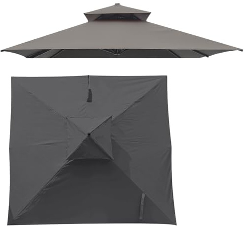 Cuadrada Funda De Repuesto para Sombrilla 3x3m, 8 Costillas Cubierta De Toldo De Repuesto Doble Techo, Parasol De Poliéster Protección UV, Estable Y Resistente Al Viento(Gray)