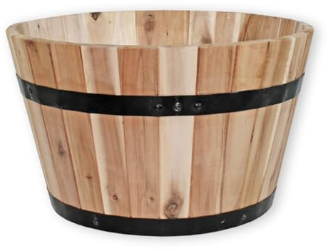 colourliving Pflanzkübel rund aus Akazienholz, Verschiedene Größen & Farben, mit Ablaufloch | Robustes Holzfass für Garten & Balkon – wetterfest, stapelbar & dekorativ bepflanzbar (braun, 33 cm)