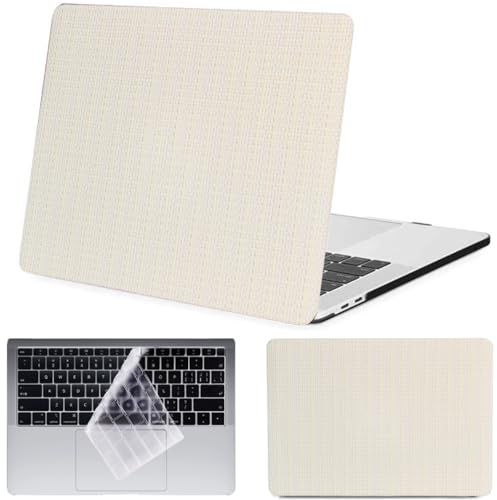 FFBOFFC Laptop Hülle für MacBook Air 13/13.6 Zoll (M4/M3/M2, Modelle 2025-2021 A2681 3240 A3113), Hart Lederptik und Tastaturabdeckung, ideal für Arbeit, Reisen und Studium, Beige Gewebter