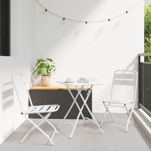 Runheo Bistroset 3 delar vitt stål, hopfällbart balkongmöbelset, väderbeständigt för trädgård, terrass, utomhus-matsal, modern design, 2 stolar och bord