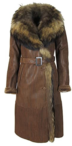 PELLI GOLD Manteau 7/8e femme cuir peau lainée 100% peau de mouton retournée véritable - Taille 40 (L)