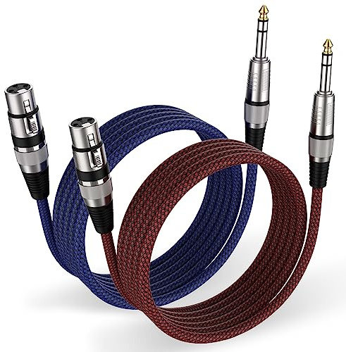 FURUI XLR Female to 1/4 Inch Cable 6ft 2Pack, Nylon Braided Microphone Cable 6.35mm TRS to XLR Female Balanced Cable Compatible with Shotgun Microphone, Recording Studios and More