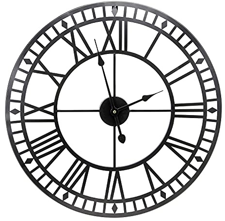 Round Decorative Wall Clock - Vintage Large 60cm Wall Clock | Silent & Non-ticking | Roman Numerals Clock | Easy To Hang & Lightweight | Stylish & Functional | Ideal For Home, Office, Indoor, Outdoor