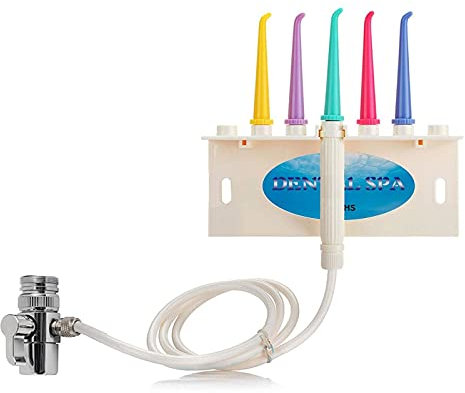 Flosser de agua para uso familiar 5 puntas de chorro de color para grifo y ducha, irrigador oral presión de agua de seguridad no eléctrica, cuidado bucal dental limpieza de dientes