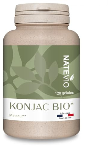 NATEVIO Konjac Bio - 3360 mg glucomannane - 180 gélules minceur puissantes - Coupe faim - Perte de poids - Phytothérapie - Fabriqué en France - Certifié Bio