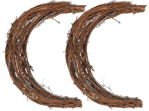 NOLITOY 2pcs Moon Shape Wreath for DIY Crafts, Grapevine Wreaths Rattan Ring Vine Branch Wreath for Home Holiday Wedding Party, 20X20X2CM (31YE34EI17J4Y)