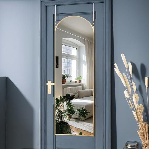 Otlsh 1448 Arch Wall Mirror, Over The Door, Thin Frame Aluminum Alloy for Bedroom, Living Room, Entryway - Gold