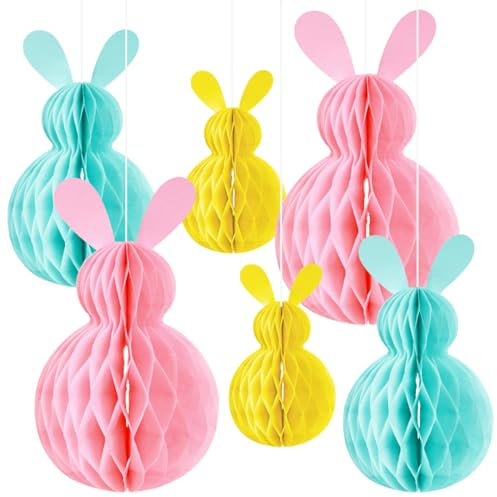 6 Pezzi Coniglio Di Pasqua a Nido D'ape, Pasquali di Coniglio Palla a Nido d'Ape Centrotavola a Nido D'ape Pasquale Decorazioni Del Soffitto Di Pasqua Carta Appesa 3d Favo Ornamenti Per Alberi