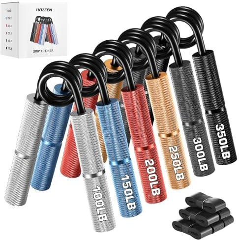 Hozzen 6 Hand Grip Allenamento avambraccio - (100-350Lb) Hand Grip in Metallo, Avambracci Attrezzi con Coperchio in Spugna e Custodia, Avambracci Attrezzi Gripper per casa, Palestra e Ufficio