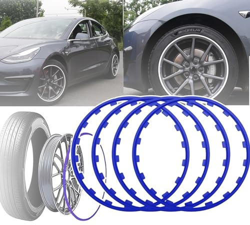 LNNLOO 16-21in Universal Wheel Hub Decorative Bar, Rim Protectors for Alloy Wheels, 4 Piece Ylon Round Edge Decoration - Protective Ring, Good Elasticity, Fits Many Cars,19in,Blue