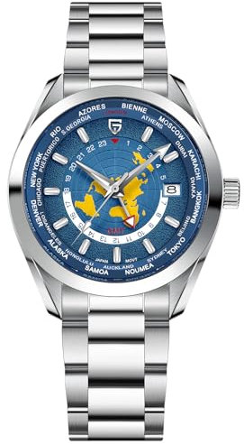 Pagani Design 1788 GMT Orologi Automatici da Uomo High-end NH34 GMT Movimento Cinturino In Acciaio Inox Impermeabile 100M Lusso Moda Orologi da Uomo con Doppio Fuso Orario, Blu scuro, Sport