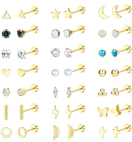 Diamday 21 Pairs Flat Back Earrings for Women Men Hypoallergenic Earrings