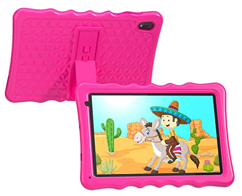 BYYBUO Kids Tablets 10.1 inch Android 13 for Children,4GB RAM + 64GB ROM | Quad-Core Processor, WiFi,1280 x 800 HD/Dual Camere/Bluetooth, Android Tablet with Shockproof Case (Pink)