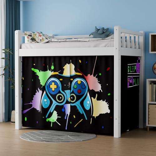 Vpory Bunk Bed Curtains - Loft Bed Curtains Privacy Bottom Bunk Bed Curtain Customization Blockout Breathable Bunk Bed Canopy for Teens Children Students (Game Machine Pattern, 2 Pacs Full)