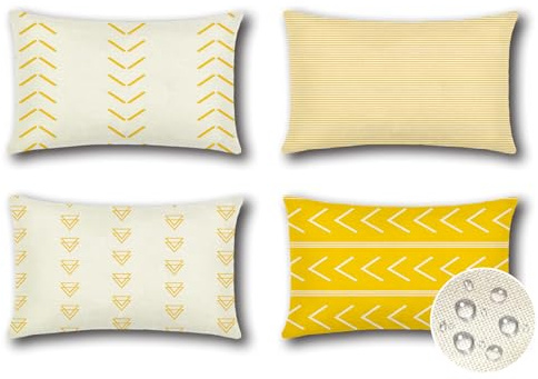 JOTOM 4er Set Outdoor Kissenbezüge, Dekorative wasserdichte Kissenbezug Geometrisch Kissenhüllen Sofakissen Dekokissen Zierkissenbezug für Garten Wohnzimmer Schlafzimmer Deko (40x60cm, Gelb)