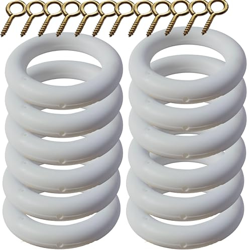 Anelli per tende in nylon, finitura bianca, con occhiello, diametro interno 28 mm, confezione da 12
