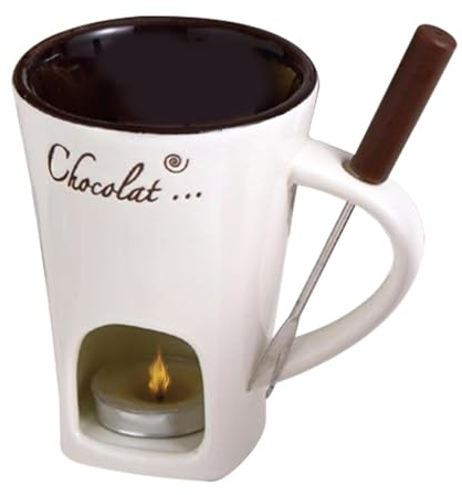DqiUnaX Schokofondue Tasse, 130 ml Keramik Schokoladenfondue Tasse, Becher Zum Schmelzen Von Schokolade Und Käse, Praktische Fondue Tasse Mit Gabeln, Ideal Für Partys Und Geschenke, (Weiß)
