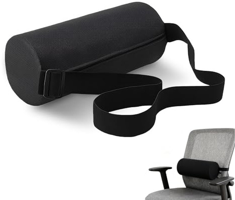 Flhlxzm Lumbar Roll Pillow, Memory Foam Roll Pillow with Removable Washable Cover Ergonomic Neck Rolled Cushion Cushion Length Back Support Bolster for Office Chair Car Couch (Black)