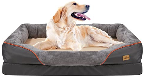 BingoPaw orthopädisches Hundebett für Hunde: 97x72 cm Hundebett Grosse Hunde Hundesofa mit 10cm dickem Schwamm Hundekissen und abnehmbarem waschbarem Bezug- rutschfest Hundebetten grau