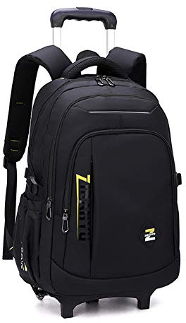 VIDOSCLA Black Kids Boys Rolling Backpack Teens Carry-on Luggage with Wheels Trolly BookBag for School-2 Wheels