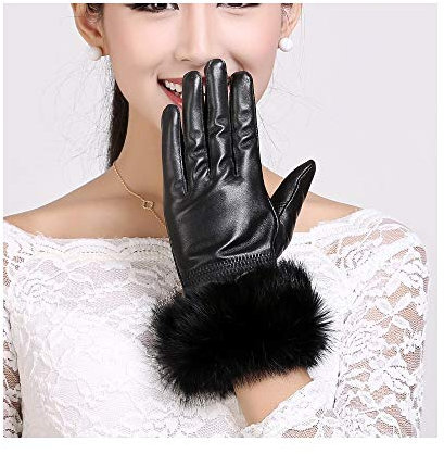 Lederhandschuhe Lederhandschuhe Damen Cute Winter Plus Velvet Outdoor Riding Warme Lederhandschuhe (Color : Black, Size : XL)