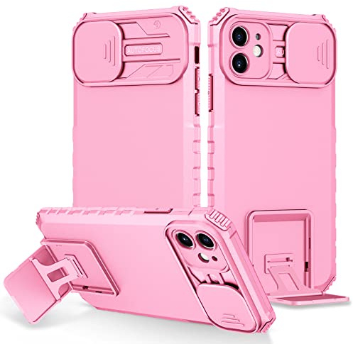 YOUULAR Funda para iPhone 11 con soporte dimensional con ventana deslizante, funda protectora a prueba de golpes para iPhone 11 6.1, fundas militares, rosa