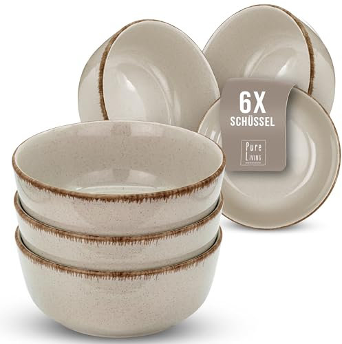 Vaisselle et Arts de la Table - Bols, Assiette Creuse - Ensemble de Services de Table, Bol Soupe Set 6 Bols à Müsli, Rustique en Grès - Pure Living en beige
