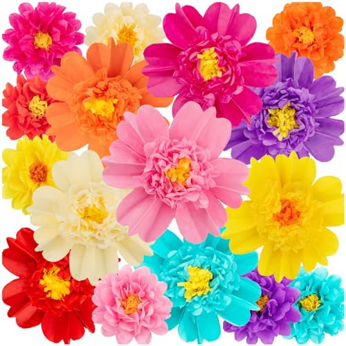 Große Seidenpapierblumen, bunt, mexikanische Papierblumen für Fiesta, Karneval, Party-Hintergrund, Hochzeit, Geburtstag, Party, Kinderzimmer, Wanddekoration, Babyparty (16 Stück, 2 Größen)