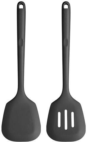 U-Taste 34,5 cm extra lange Pfannenwender aus Silikon, 315 ℃ hitzebeständiger solider und geschlitzter Küchenspatel, BPA-freier Küchenhelfer zum Braten Wenden von Fisch Pfannkuchen (Schwarz, 2 Stück)