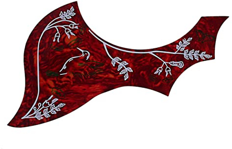 JOINPAYA Selbstklebendes Flügelförmiges Akustikgitarre Schlagbrett aus Pvc mit Vogel und Blumenmuster Dunkelrot Kratzschutz und Dekorativ Zufälliger Stil