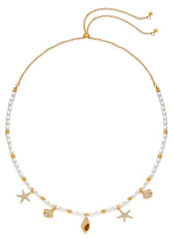 WOWORAMA Tjockt guld skal halsband för kvinnor i lager sjöstjärna snäckskal berlock halsband boho hav sjöjungfru sommar strand uttalande halsband smycken, Adjustable Size, simulerade pärlor, Ingen