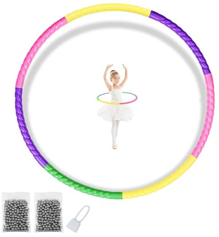 KINHARD Hula Aro para Niños, Aro Desmontable de 7 Secciones Hula Hoop, Ajustable Aro de Fitness Desmontable, con 200 Bolas de Acero, para Fitness, Gimnasia, Danza, Yoga