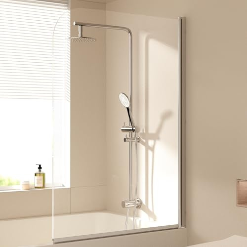 EMKE Badewanne Duschwand 90x140cm, Faltbar Duschtrennwand | 6 mm Sicherheitsglas, Beidseitig nano-beschichtet, Wasserdicht, Pflegeleicht, Aluminiumrahmen, Platzsparend