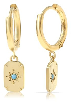 Made by Nami Set Minimalistische Ohrringe Gold Hängend mit Stern und Türkisem Stein aus Chirurgischem Edelstahl Schmuck Damen Creolen Gold Boho Schmuck Damen
