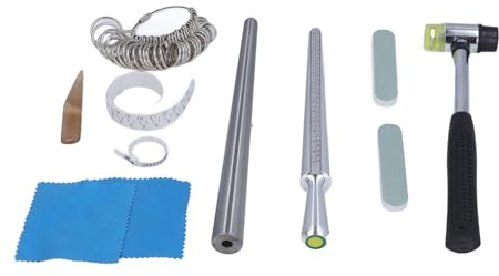 Luqeeg Noggrann Ringstorleksverktyg med Solid Metallstång, Smycken Ring Mandrel Sizer, Poleringsverktyg för Smyckesframställning, Ringvård, Restaurering, Gummihammare