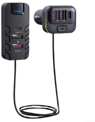 Honseadek 66W 6-Port USB C PD .0 Caricabatteria da auto veloce con cavo da 1,5 m per la ricarica multi-dispositivo