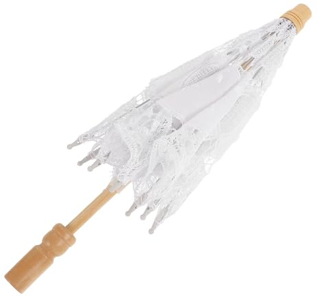 COHEALI Sombrilla Vintage de Algodón con Encaje Blanco Hecha a Mano para Bodas, Accesorio Esencial para Fotografía y Uso Diario en Diversas Ocasiones