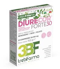 Trebifarma Diurecor Forte per Cani e Gatti – Supporto Intensivo di Reni e Fegato con Azione Drenante – Mangime Complementare con Lespedeza, Carciofo e Tè di Giava – 30 Compresse