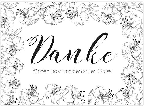 Einladungskarten Manufaktur Hamburg Trauer Danksagungskarten mit Umschlag | Motiv: Floral, 10 Stück | Dankeskarten Din A6 Set | Trauerkarten Danksagung Danke sagen