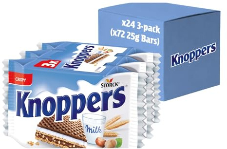 Knoppers Cialde al cioccolato e nocciole, confezione tripla per dolcetti di famiglia con extra indulgenza, confezioni da 25 g, 3 scatole da 24 (totale 72 cialde)
