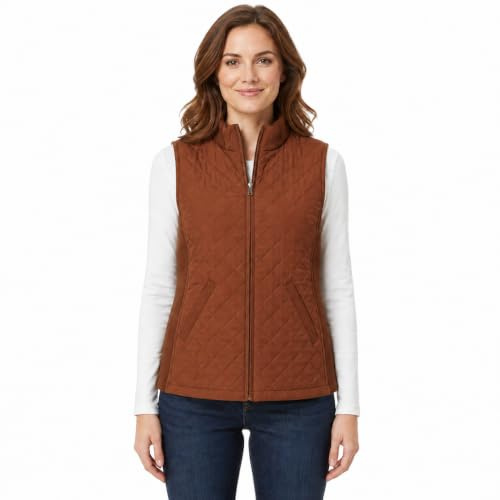 Bienzoe Femmes Slim Casual Zip Matelassé Sans manches Gilet Léger Stretch Cl XL