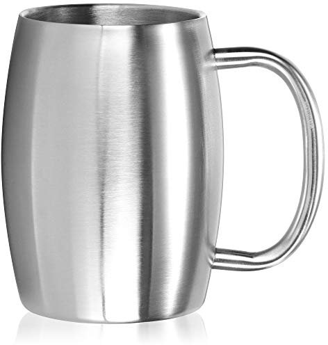 COM-FOUR® taza de acero inoxidable XL - jarra de cerveza de 400 ml fabricada en acero inoxidable 304 - jarra de acero inoxidable - taza de camping de doble pared y libre de BPA (color plata - mate)